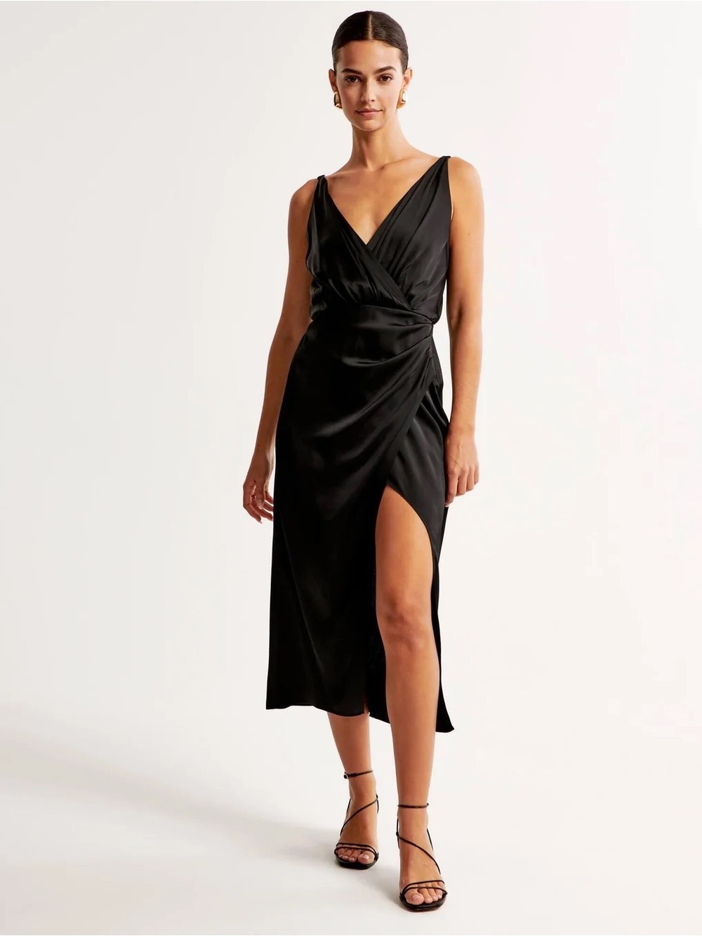 Abercrombie & Fitch Satin Draped Midi Dress Black Size Small